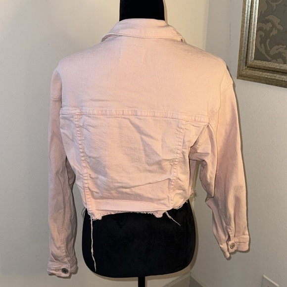Papaya cropped Pale light pink jean jacket rah hem Sz‎ M cotton spandex - Picture 4 of 6